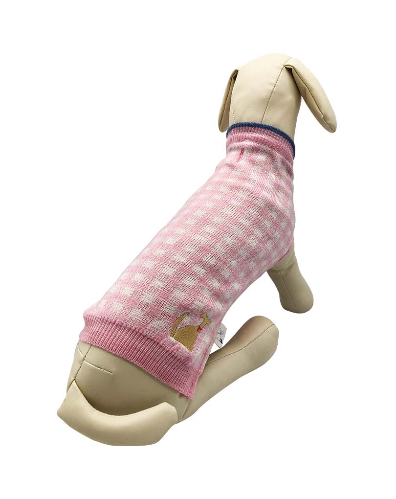The Embroidered L&F Dog Logo Pink Gingham Cable Knit Jumper