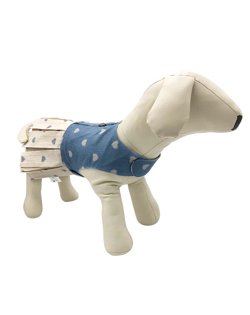 The Mini Waffle Hearts Blue Off White Pleated Dress