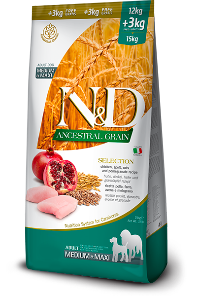 N&D Ancestral Grain Chicken & Pomegranate Adult Medium & Maxi 15Kg