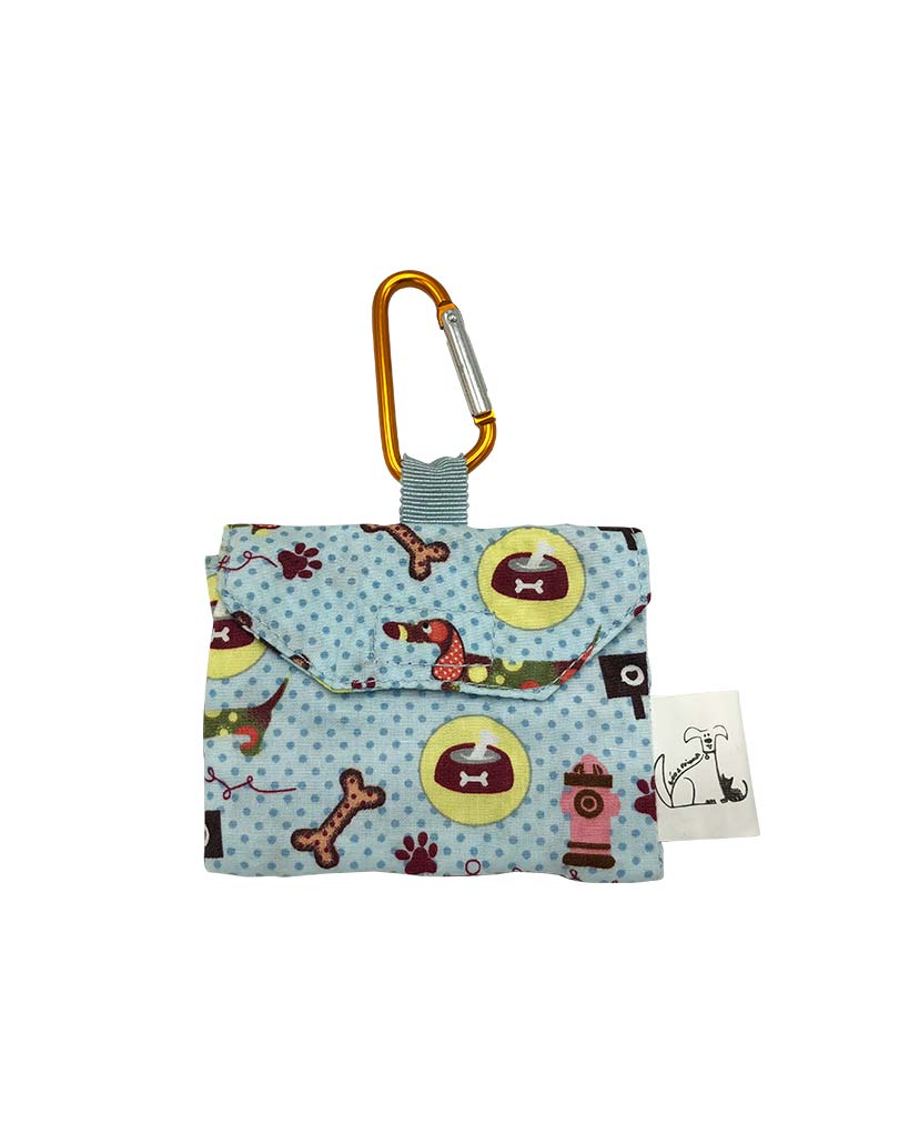"The Dots & Dogs Print" Blue Fabric Poop Bag Holder