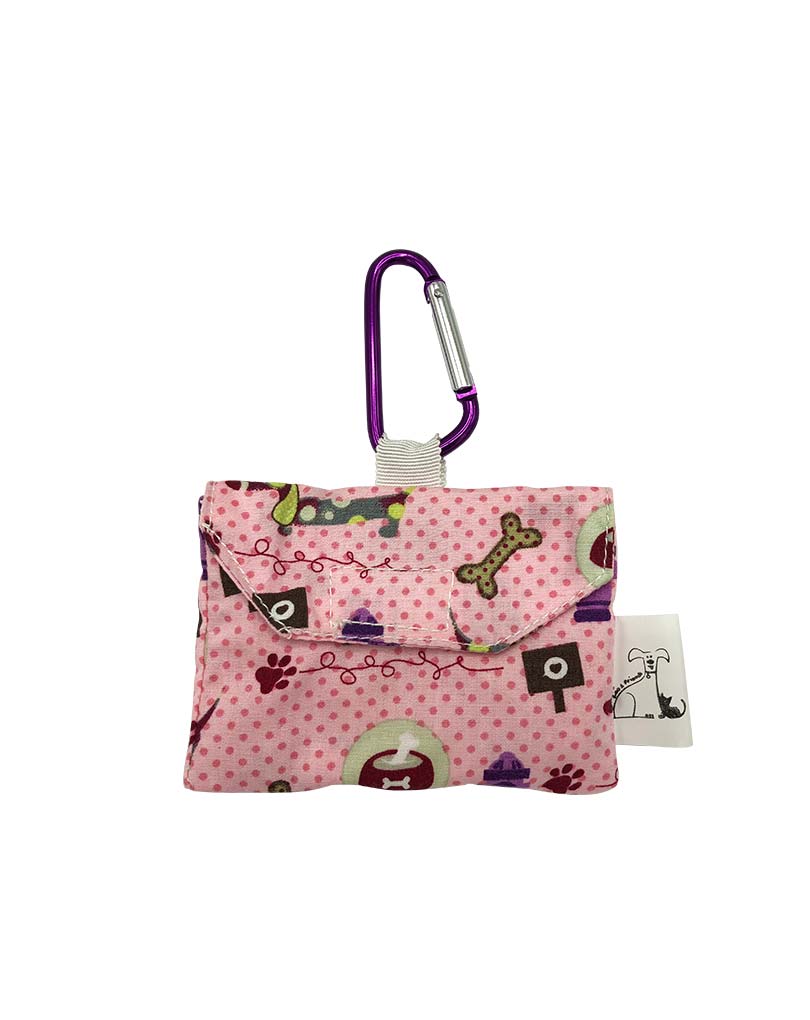 "The Dots & Dogs Print" Pink Fabric Poop Bag Holder